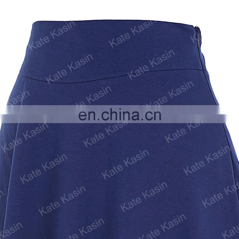 Kate Kasin Occident Women's High Stretchy Navy Cotton High Waist A line Flared Skirt KK000279-2