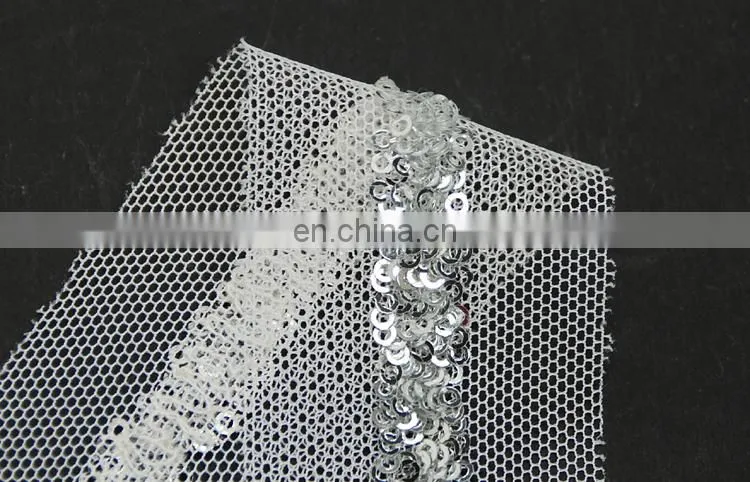 Beautiful Italy design sliver sequin mesh lace trim for clothes