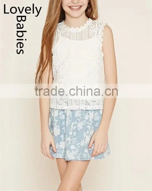 Floral printed cotton pictures midi skirt for girls with elasticized waist