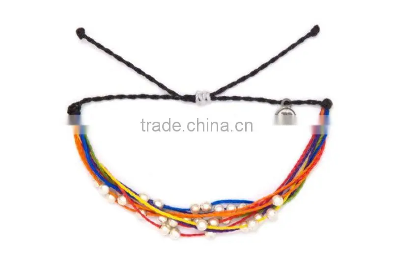 girls gift knotted cord beads bracelet colorful wax cord woven