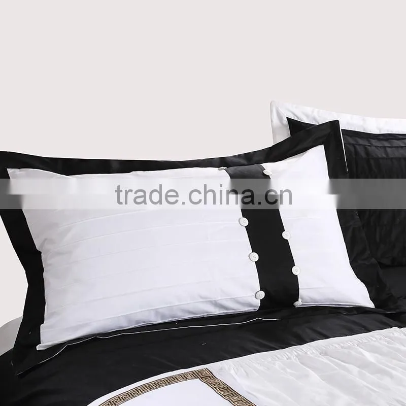 Black and white 100% cotton luxury embroidered hotel bedding set professional commercial bed linen