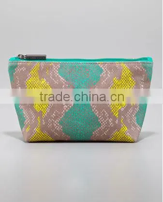 Colorful snake-print coated canvas cosmetic bag with gunmetal hardware