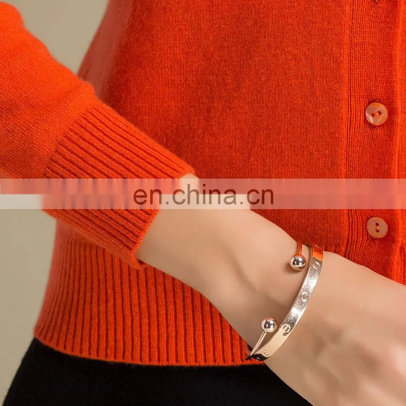 Custom Logo Women's Casual Knitted V-Neck Cashmere Cardigan Sweater with Buttons for Autumn Season with Simple Fashion Element