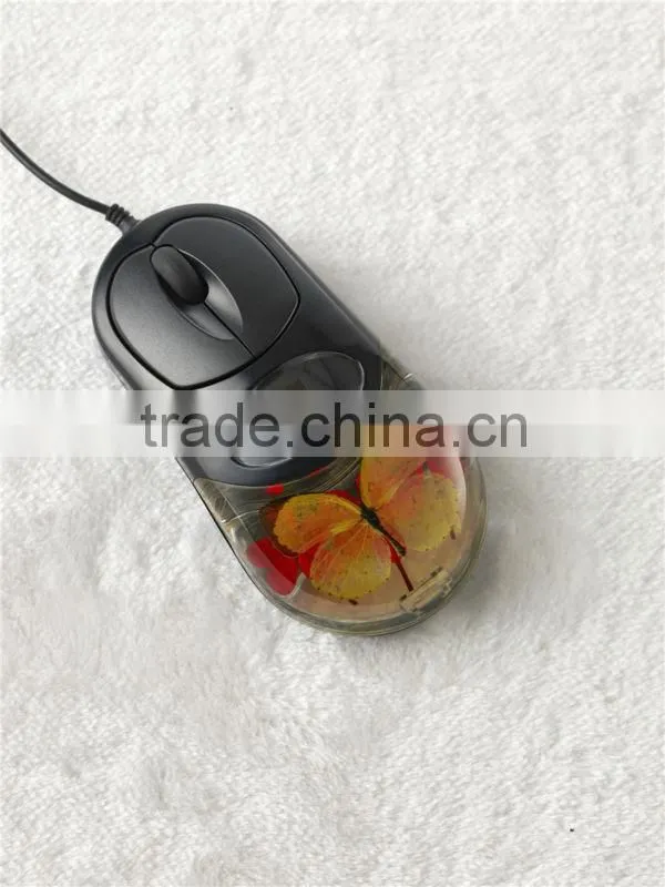 Resin Clear black real red Rose embedded decorative Wired Computer Mouse