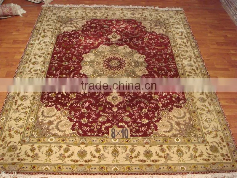 hand tufting silk on wool antique persian style double knots silk white carpet