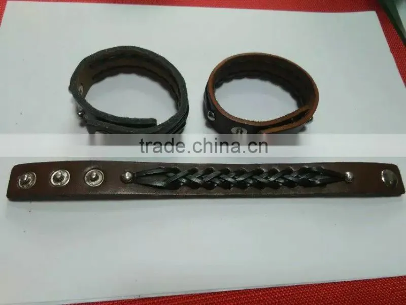 Produce Metal Snap Fastener Genuine Leather Bracelet