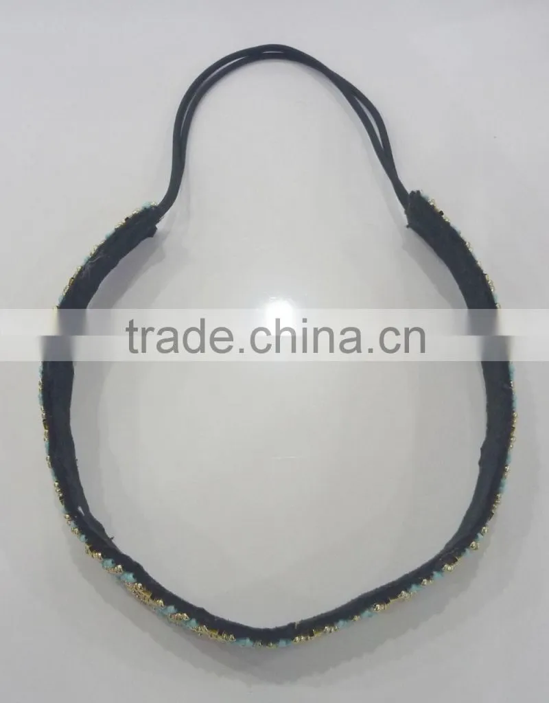 FASHION FABRIC HAND SEWN BEADED METAL TUBE HEAD BAND