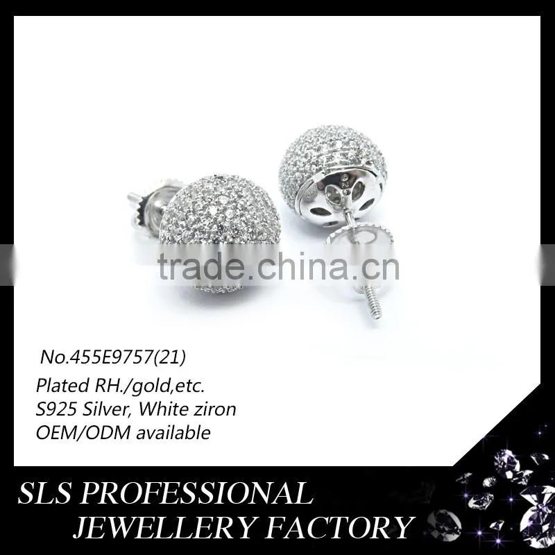 2015 fashion new designs push/screw back earring and round zirconia prong earring for men's charming