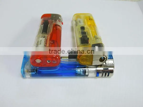 plastic colored gas lighter electronic cigarette lighter with LED flashlight