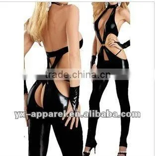 2012 newest ladies black leather catsuits