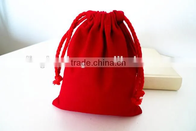 wholesale red color canvas drawstring gift packing bag