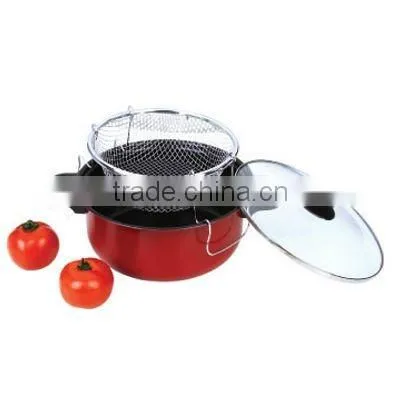 3pcs/ 3 pcs deep fryer pot set with glass lid / cover and rack / frying basket