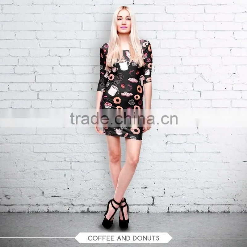 high quality dress fullprint 3D digital ready stock custom sublimation print for Women ladies fashion dress