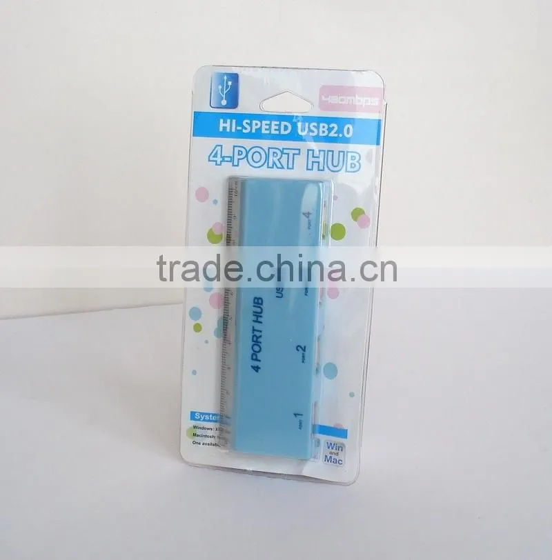 Blue 4-Port USB Hub with Ruler function