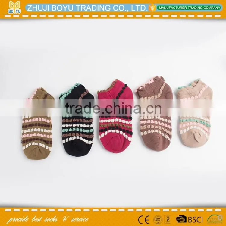 BY-161405 Lady's jacquard striped socks; Anti slip sweat socks wholesale