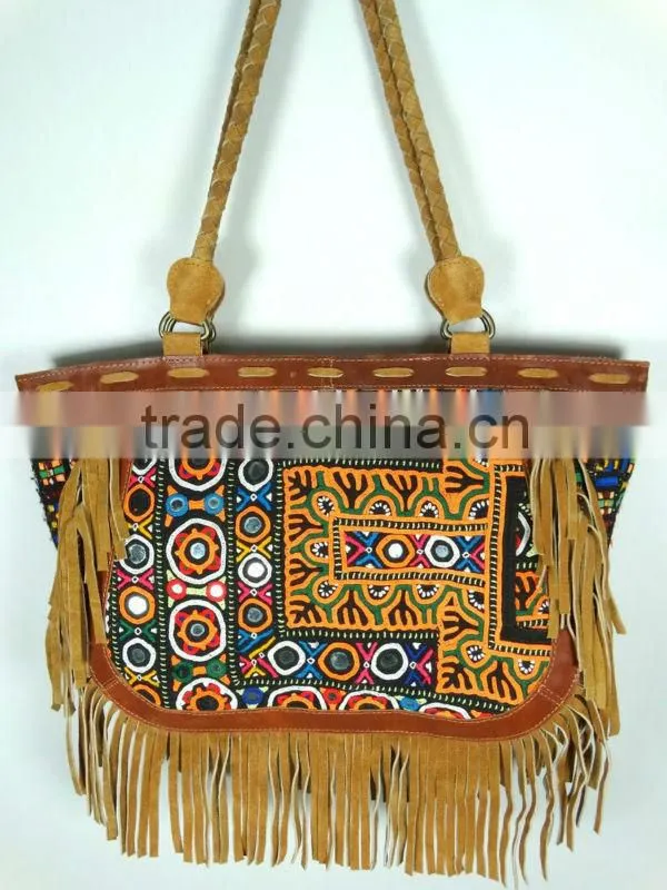 leather fringe hobo bags kutch banjara shoulder bag