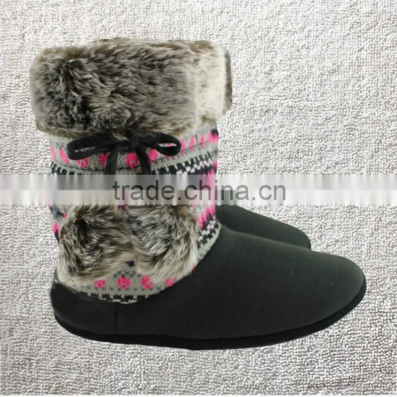 Premium quality knitted + microsuede women indoor winter boots with pom poms