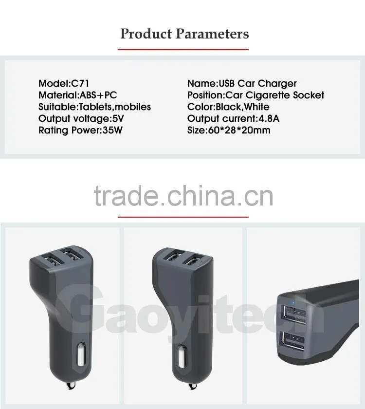 2016 New power car charger dual USB port charger for smart IC QC3.0 high charging