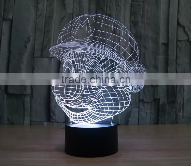 Novelty super mario shape 3D illusion led night light cartoon atmosphere switch ABS led bulbs lamb with 7 color light