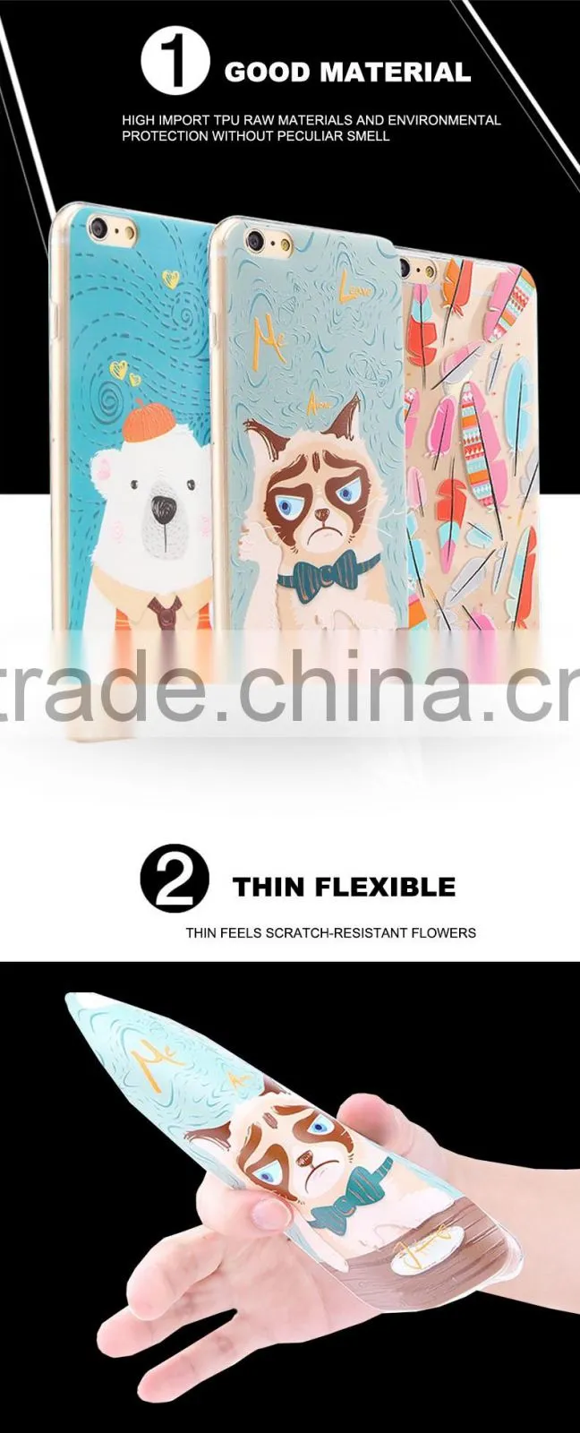 Wholesale hot candy color plastic mobile phone cover case for iphone 6 6s soft silicon 3D print relief designer phone cases