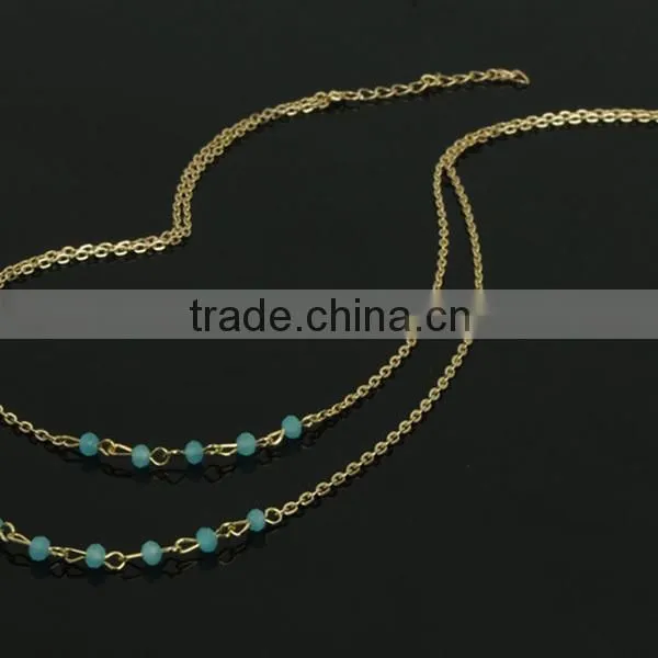 blue crystal beads simple sexy gold plated necklace