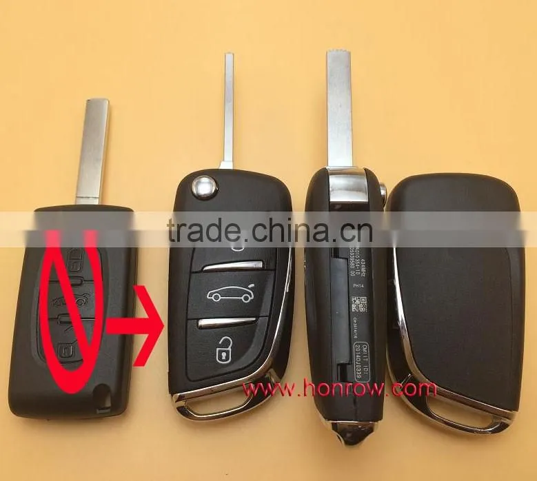 Hot sale products--Citroen 3 button modified flip remote key blank with VA2 307 Blade- 3Button -Trunk- With battery place (No Lo