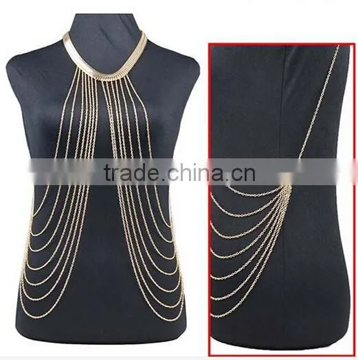 2016 Women Summer Bikini Tassels gold body jewelry, long sexy body chains