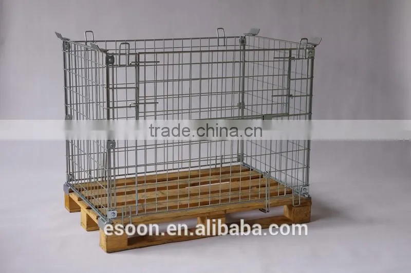 Wooden base container logisitc moving mesh cage with top covers