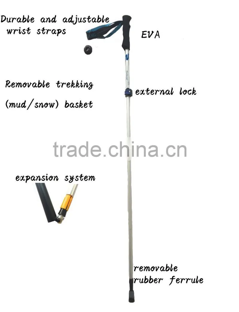 5 sections alumium7075 telescopic adjustable trekking pole nordic folding walking stick hiking pole