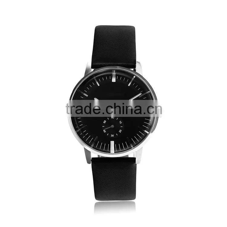 good quality custom logo metal wrist watch , simple men watch , leather watch band