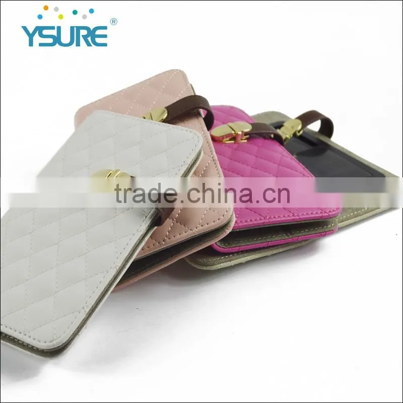 2016 new arrival slider diamond pu case for Huawei , , four card slots and one pocket . The new matel button