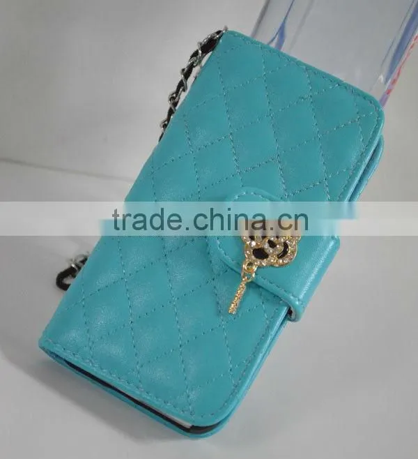 Pantech SKY Vega IM-A760S lovely blue quilted pu wristlet pouch wallet with hard case phone holder