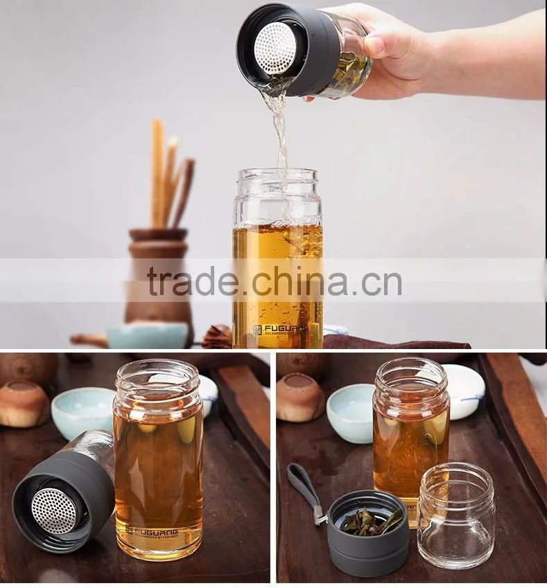 Clear Round 320 ml Heat Resistant Borosilicate Glass Water Bottle With Tea Fliter