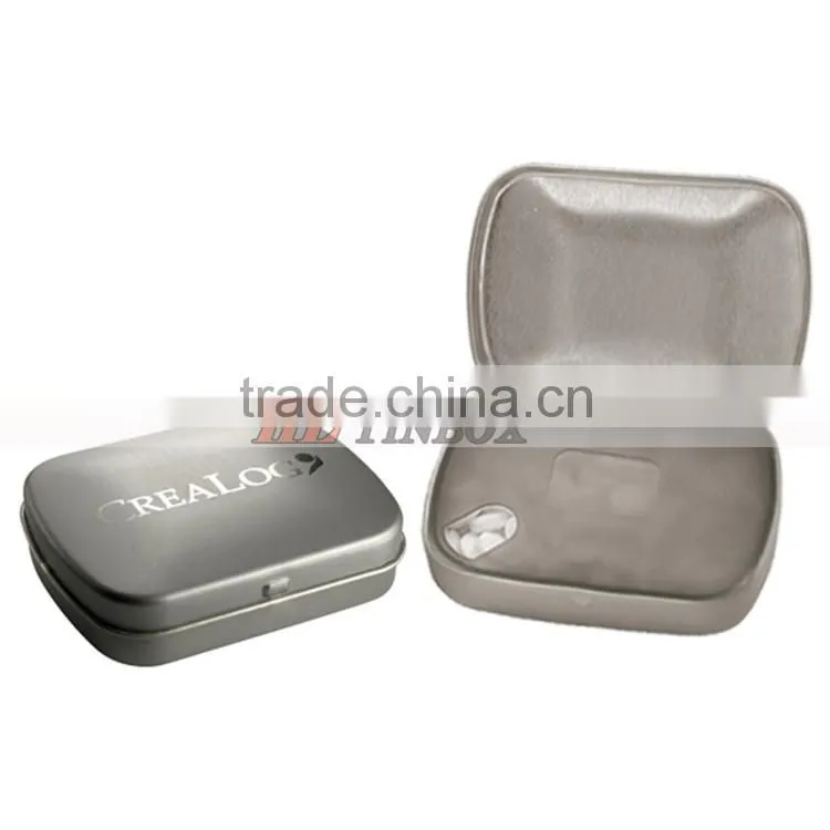 Hinged Tin with Imprinted Sugar Free Peppermint