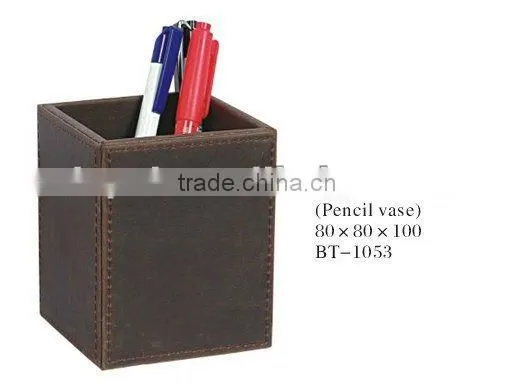 Elegant Hotel Supplies Faux Leather Covered Plush Wooden Pen Container