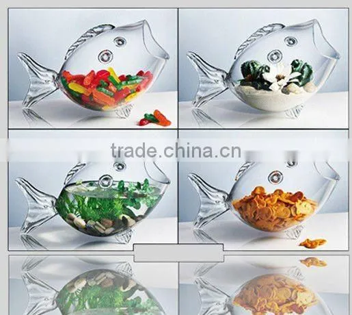 hand blown clear large fish shaped glass fish bowl