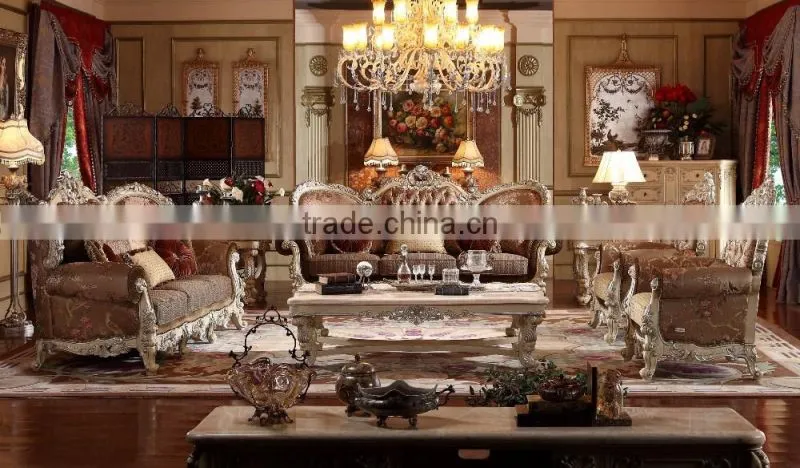 Palace Classic Hand Carved Wooden Upholstery Living Room Sofa Set Furniture(MOQ=1 SET)