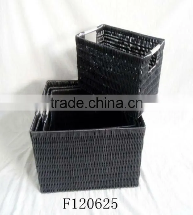 Set of Four Black Rectangle Plastic Storage Basket With Stainless Steel Handle