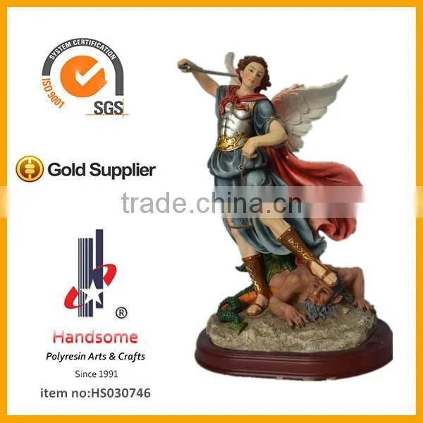 Polyresin Knight Resin Statue Kill Demon With Wooden Base