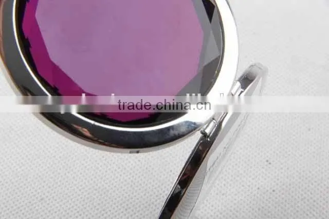 Flip type metal gemstone shaped round mirror with snap hook/mirror