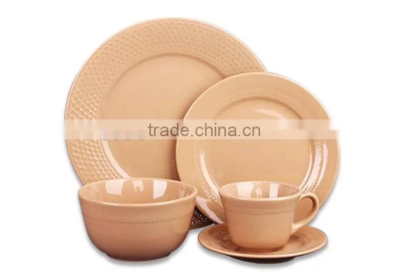 cream elegant round emboss ceramic stoneware bowl