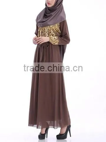 Guangzhou Wholesale Clothing OEM Hijab Style Bright Front Long Sleeve Ten Colors Chiffon Jalabiya With Sash