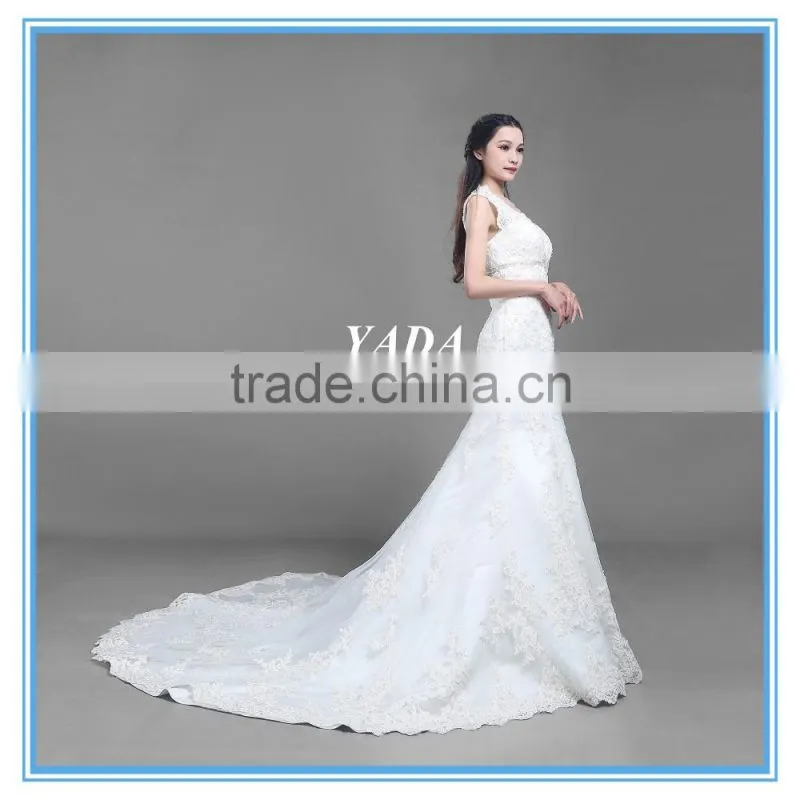 Fashion V Neck Tulle White Handmade Beaded Embroidery China Custom Made Alibaba Wedding Dress