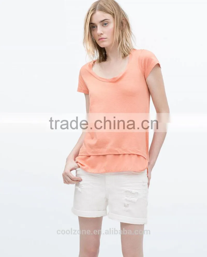 New style short sleeve round neck combined hem stringer tank top wholesale