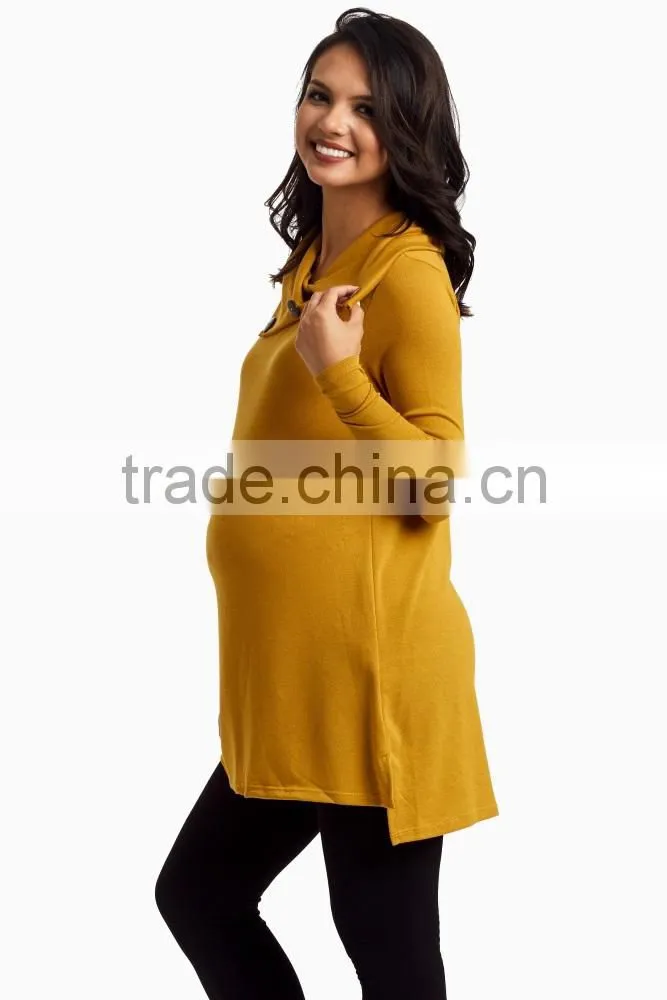 New Trendy Women Blouse Yellow Button Knit Women Tunic for Maternity 2016
