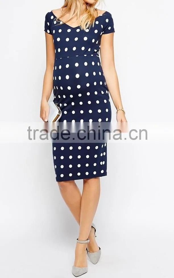 Hot Sale Office wear Sexy Maternity Spot Bodycon Dress with Cross Back for pregnant women