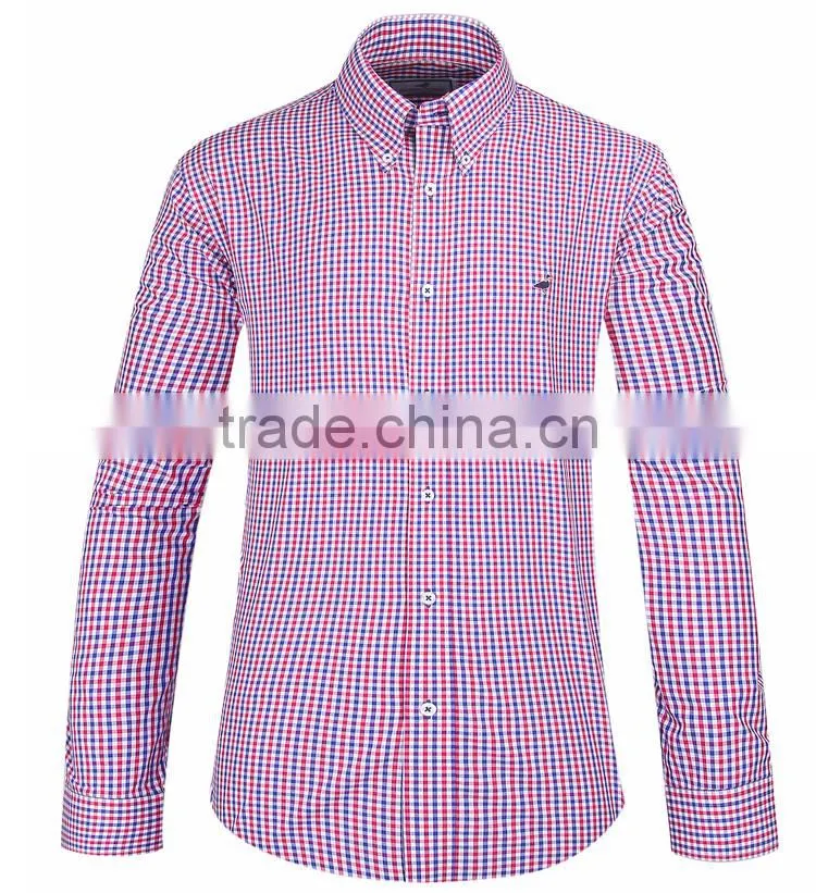 2017 two colors check men's long sleeve button down collar shirt