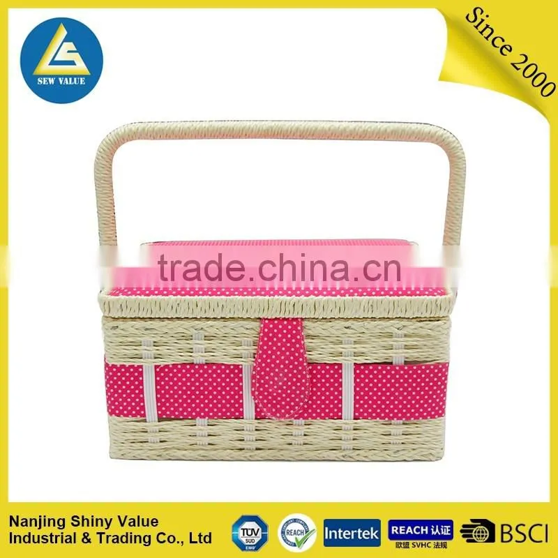 Large Aquare Woven Fabric Basket For Sewing Needlework At Home By Hand