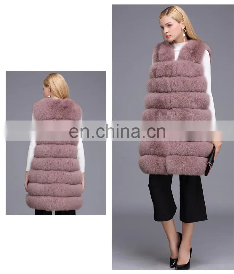 Ladies Wholesale Women Real Fox Fur Sleeveless Long Vest