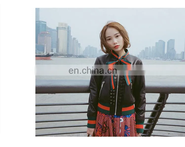 Custom Lady Real Leather Jacket With Ribbon Ribbon Leather Jacket Motorcycle